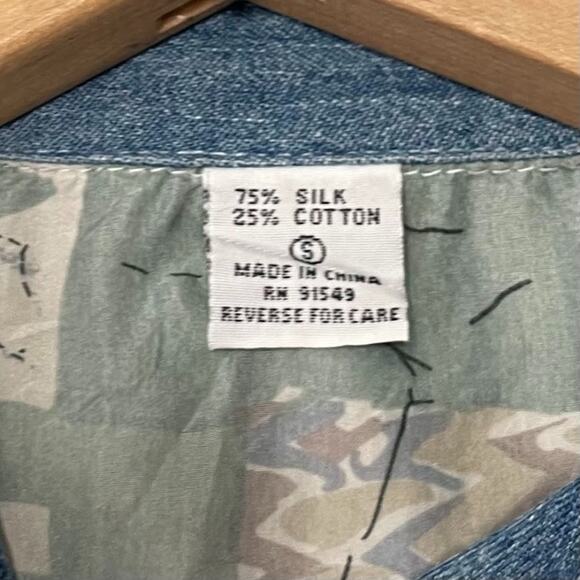 Vintage GX Size Small Silk Denim Button Up Shirt Country Western 80s Cowgirl - Picture 5 of 10